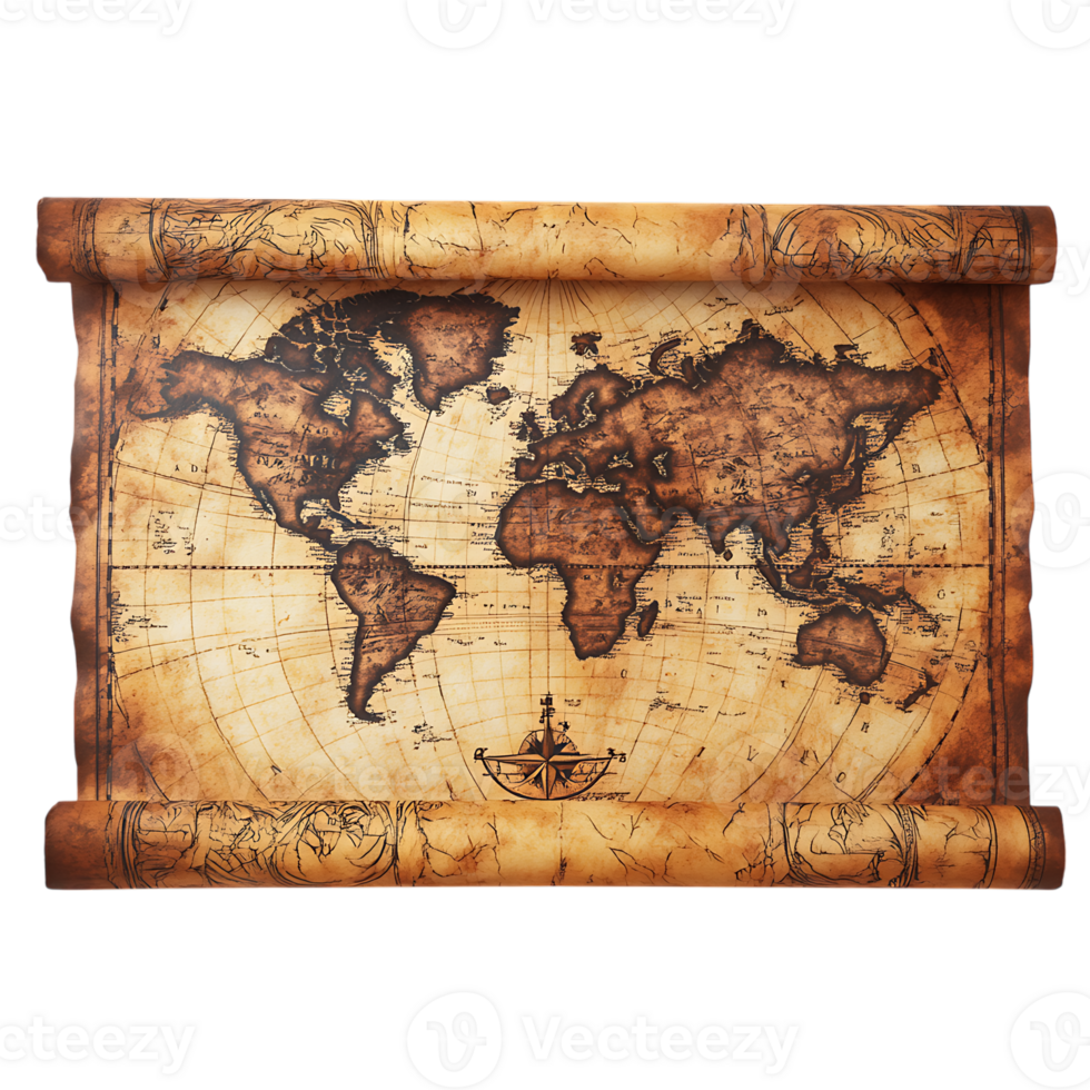An old world map on a scroll png