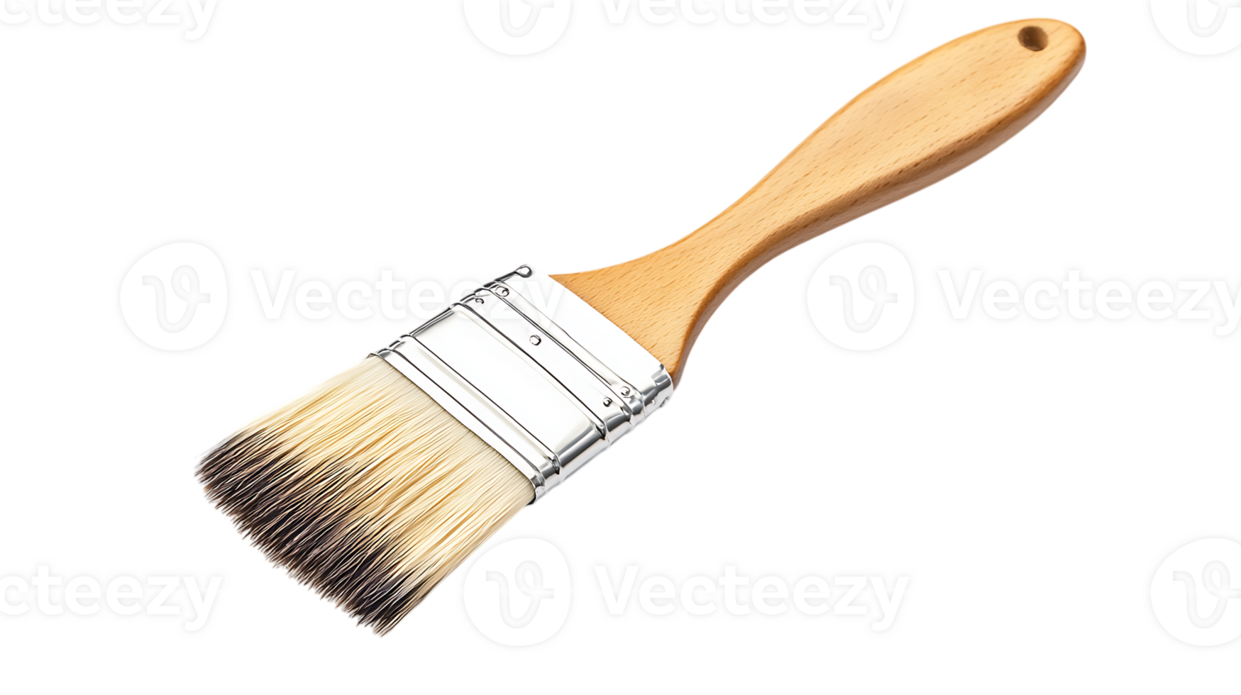 Close up of a paintbrush with wooden handle. png