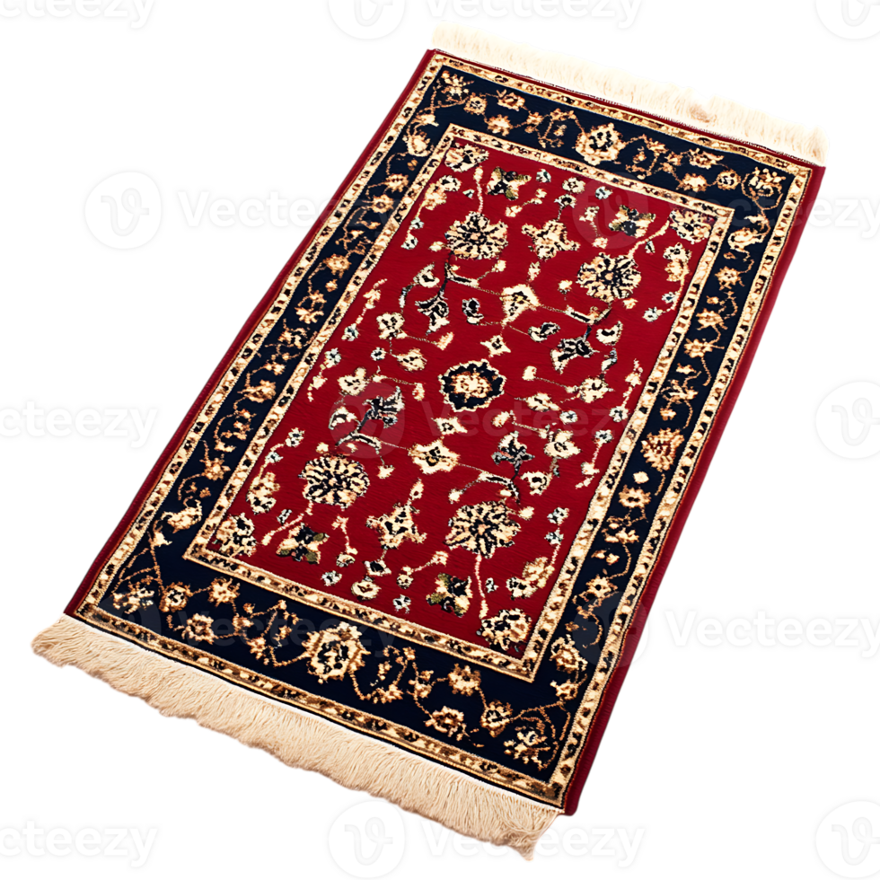 Red and navy oriental rug with floral pattern png