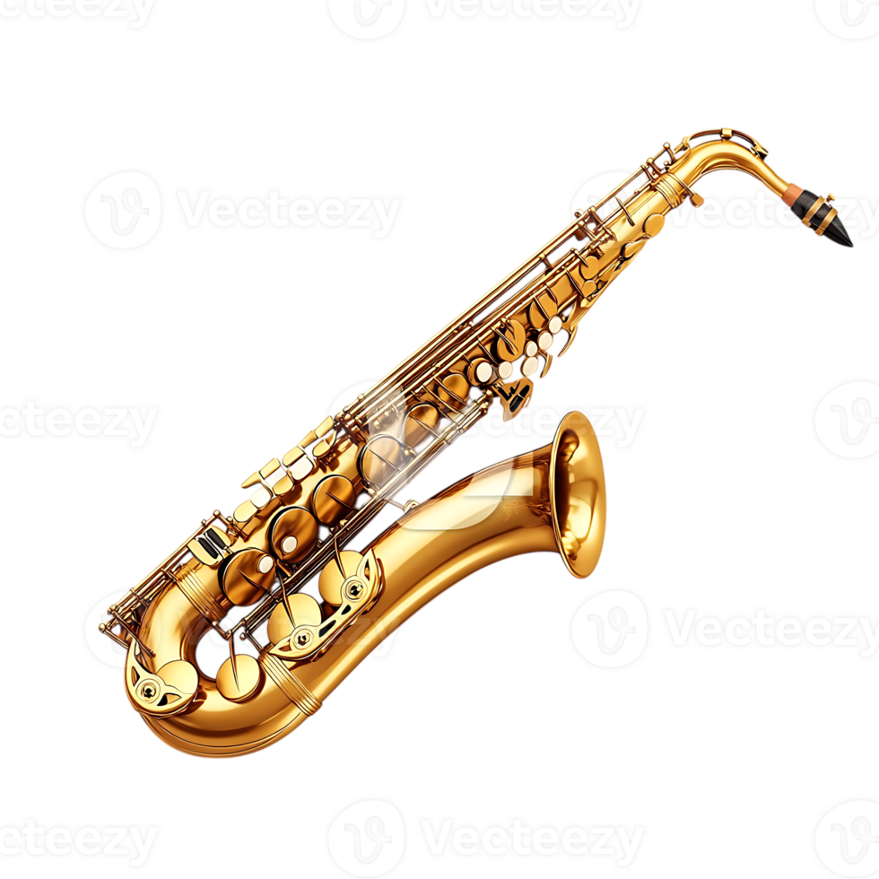 Gold alto saxophone on black background png