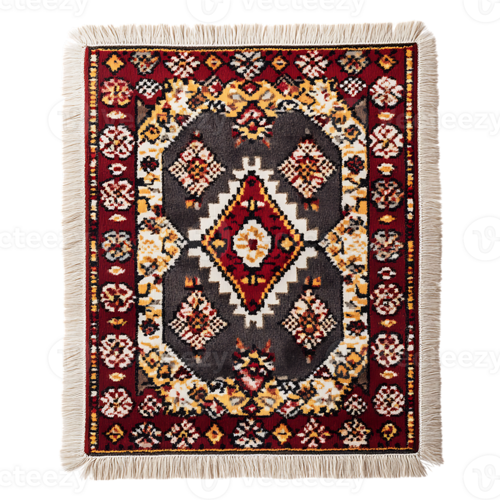 Colorful traditional rug with intricate patterns. png