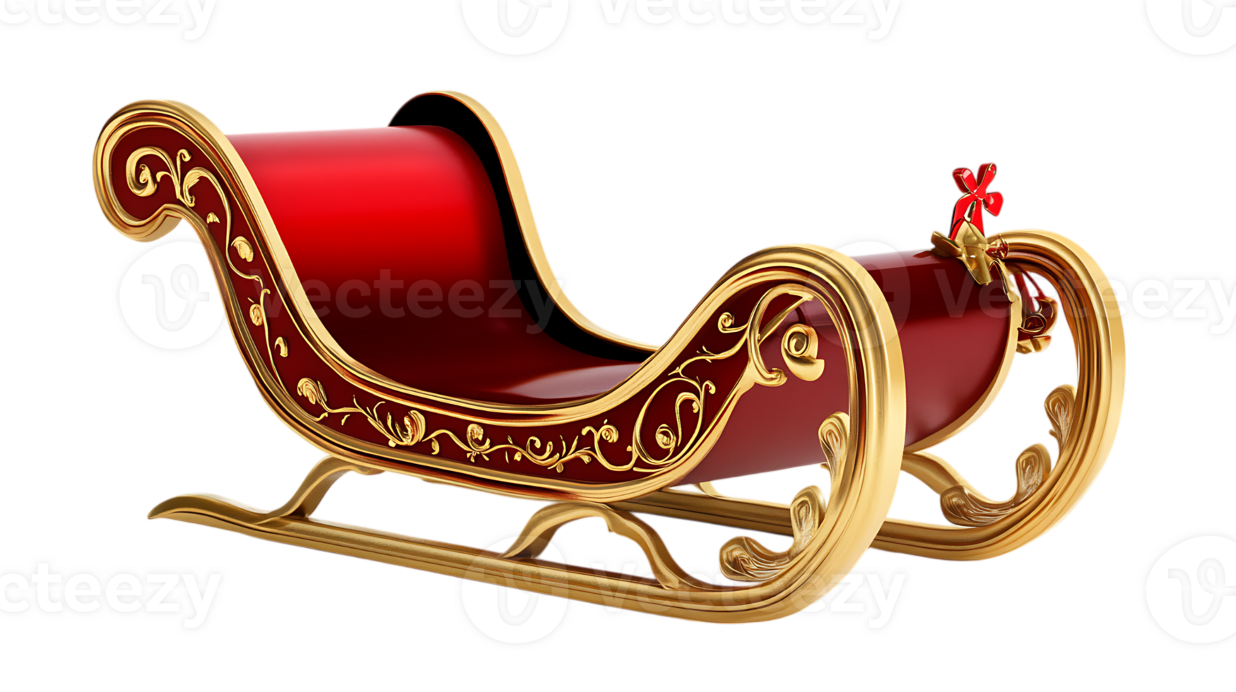 Red and gold sleigh, Christmas decoration png