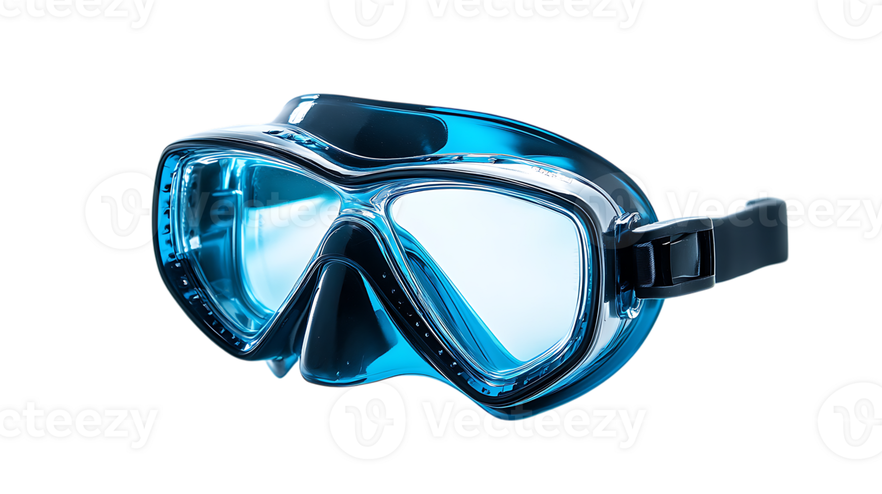A blue diving mask with a clear lens png