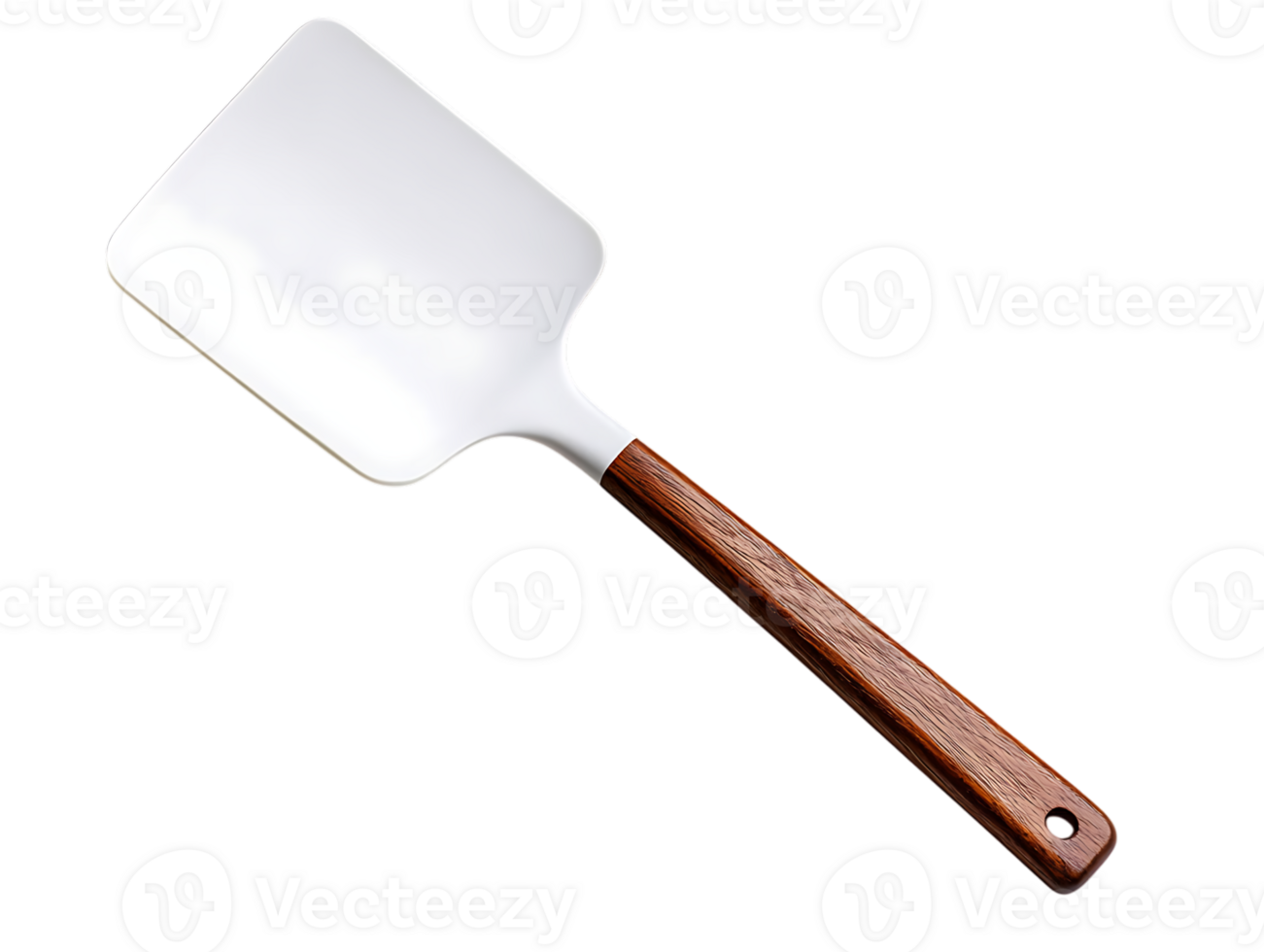 White spatula with wooden handle, kitchen utensil png