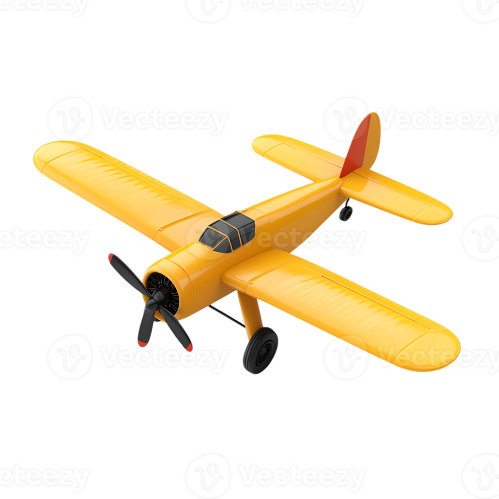 Yellow vintage airplane, top view. png