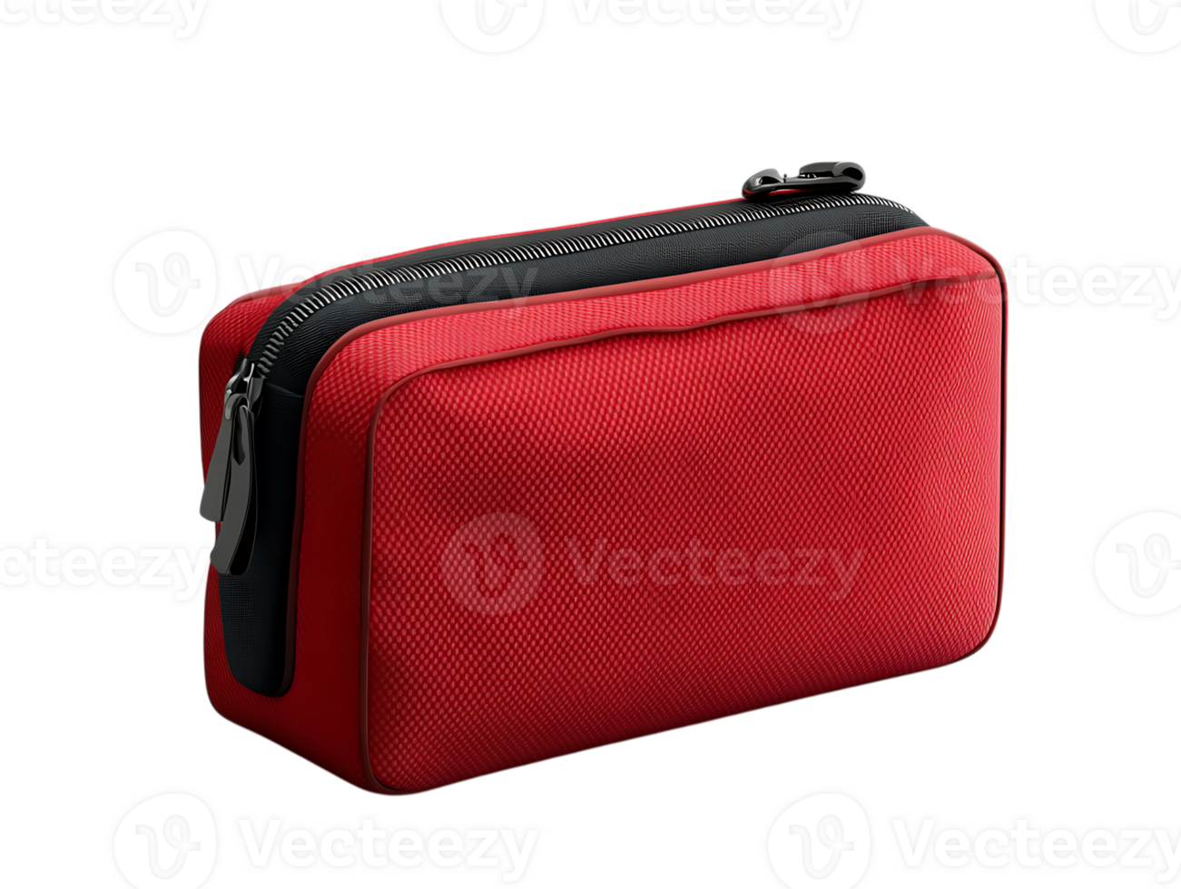 Red travel cosmetic bag isolated on black background png