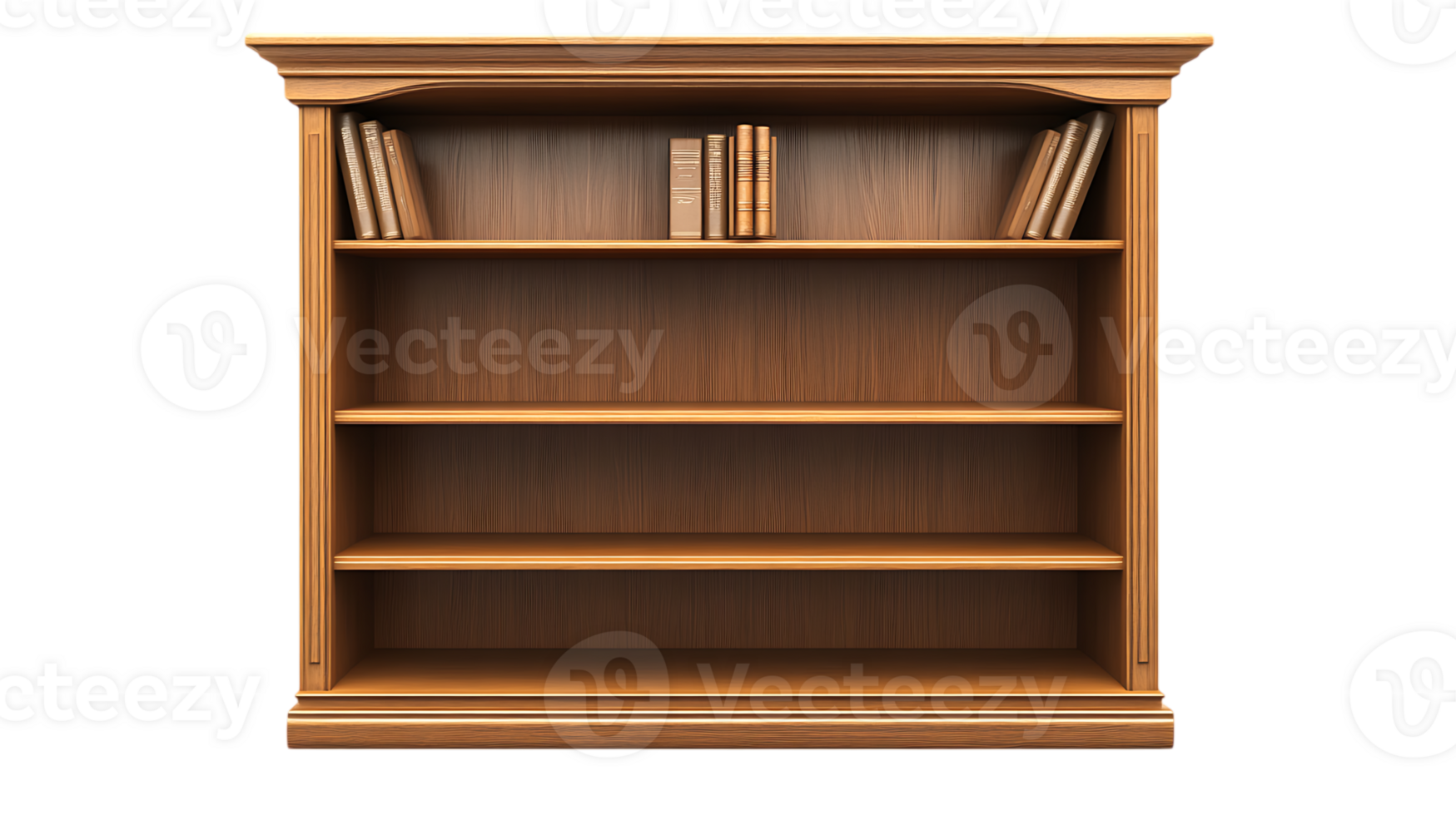 A wooden bookcase with books on it png