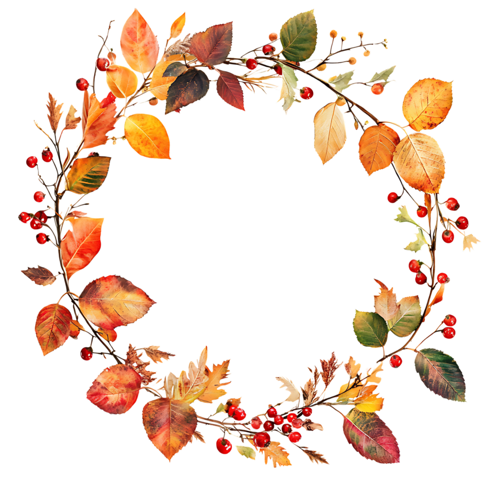 Autumn leaves wreath frame, fall foliage png