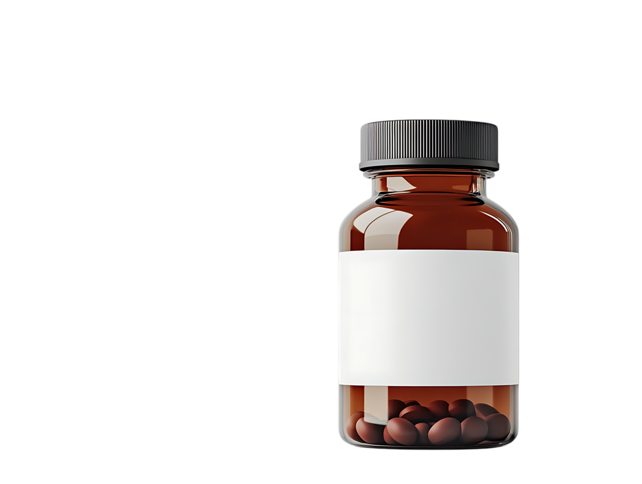 Amber bottle with pills and blank label png