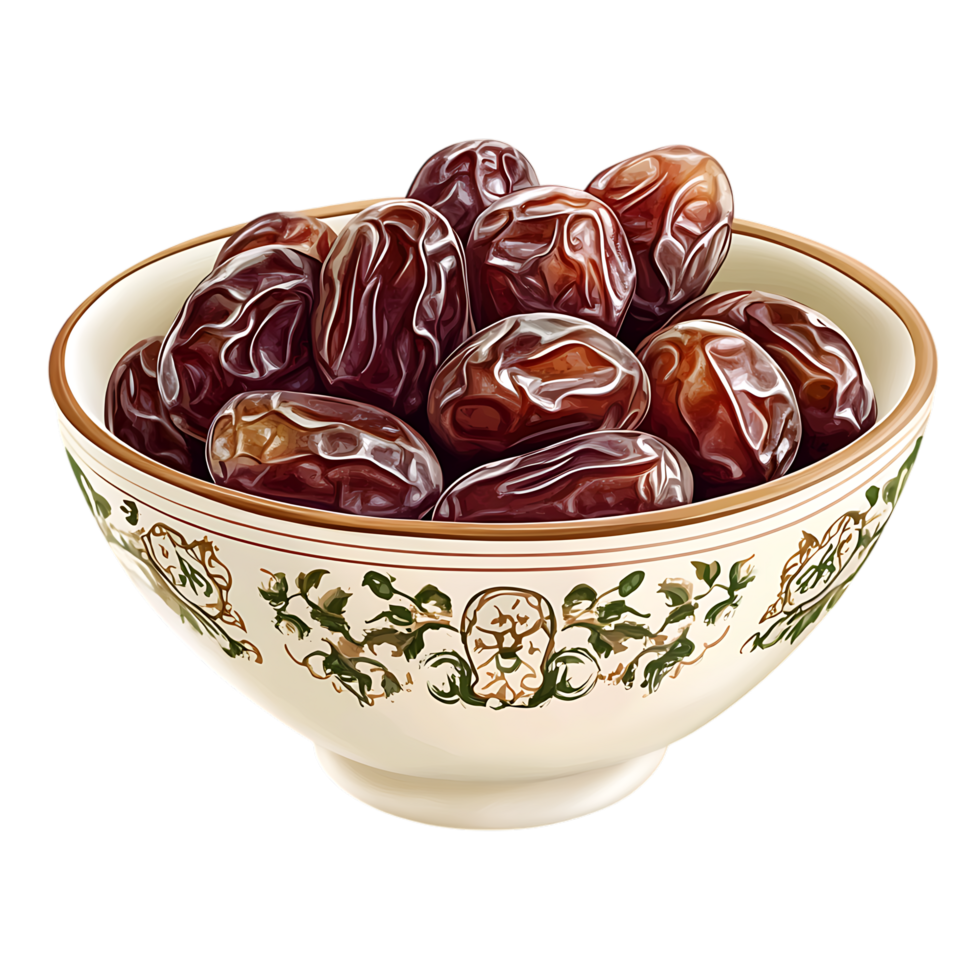 Bowl of fresh dates, healthy snack, Ramadan png