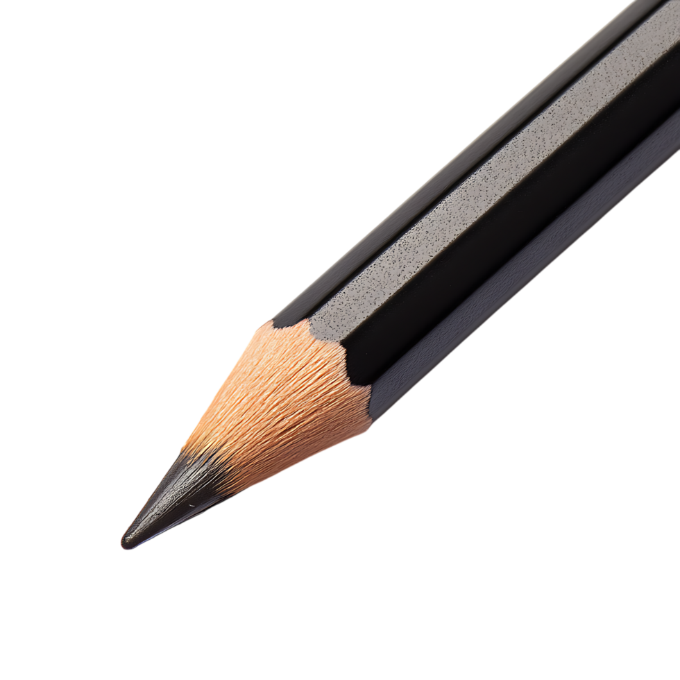 Close up of a sharpened graphite pencil. png