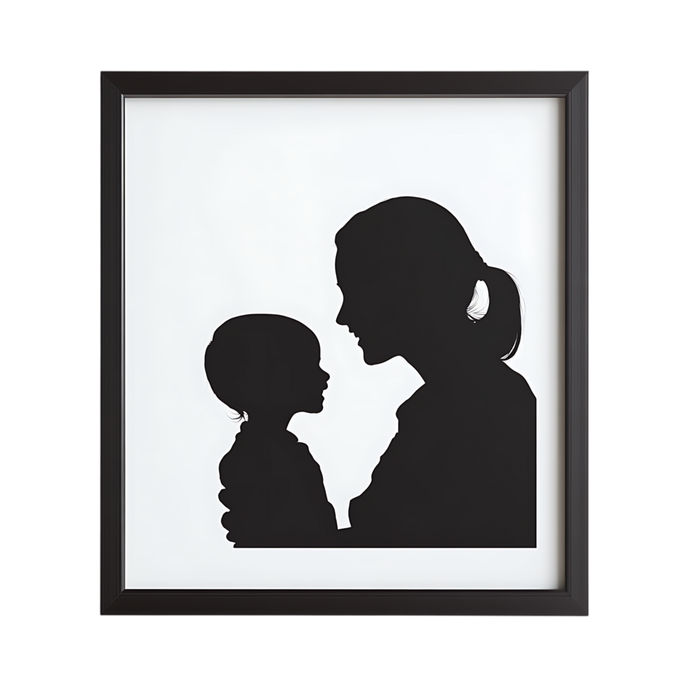 Silhouette of mother and baby, framed. png