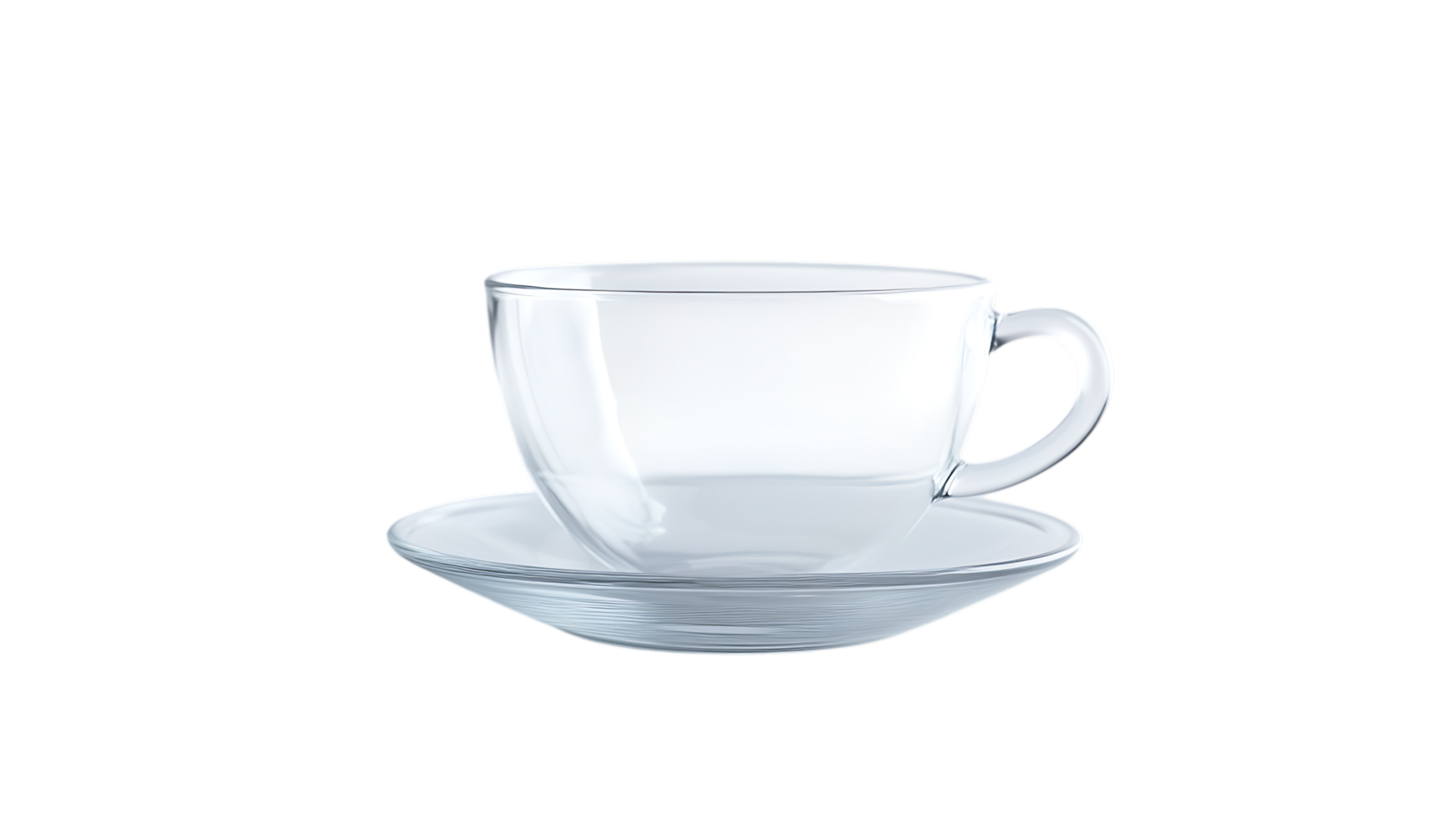 Empty glass teacup and saucer on white background png