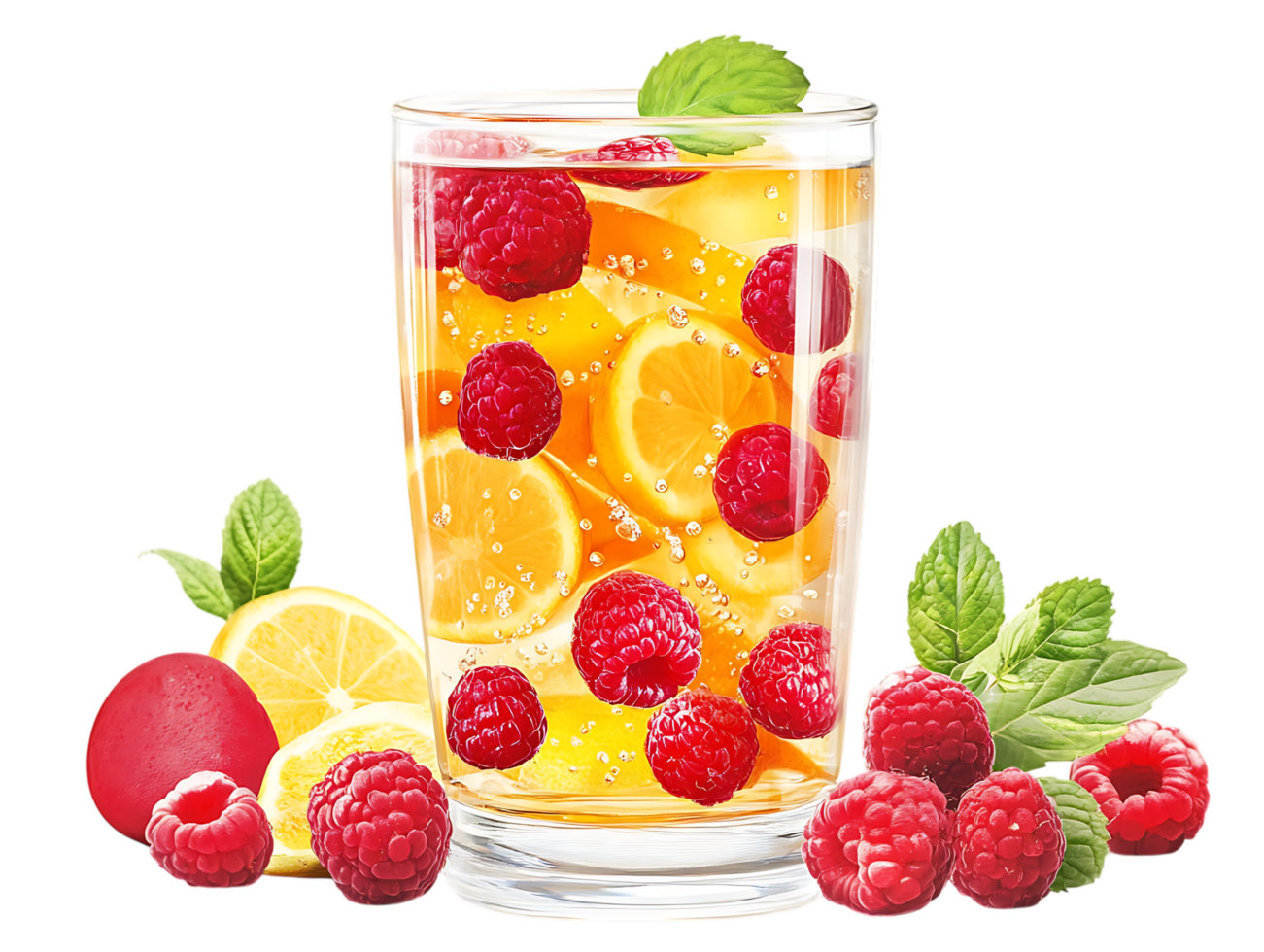 Refreshing raspberry lemon drink in glass png