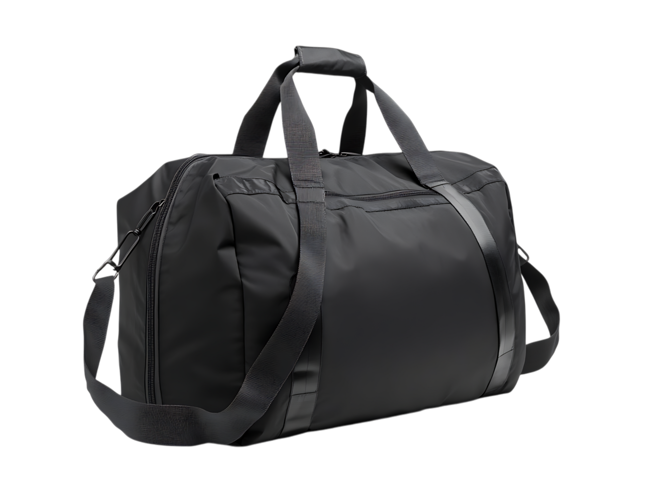 Black duffel bag isolated on black background png