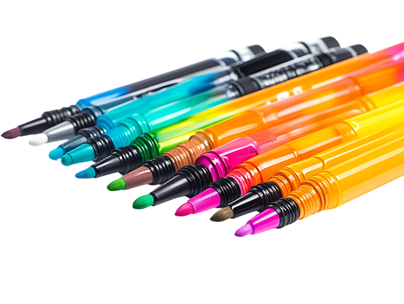 Colorful markers close up shot. png