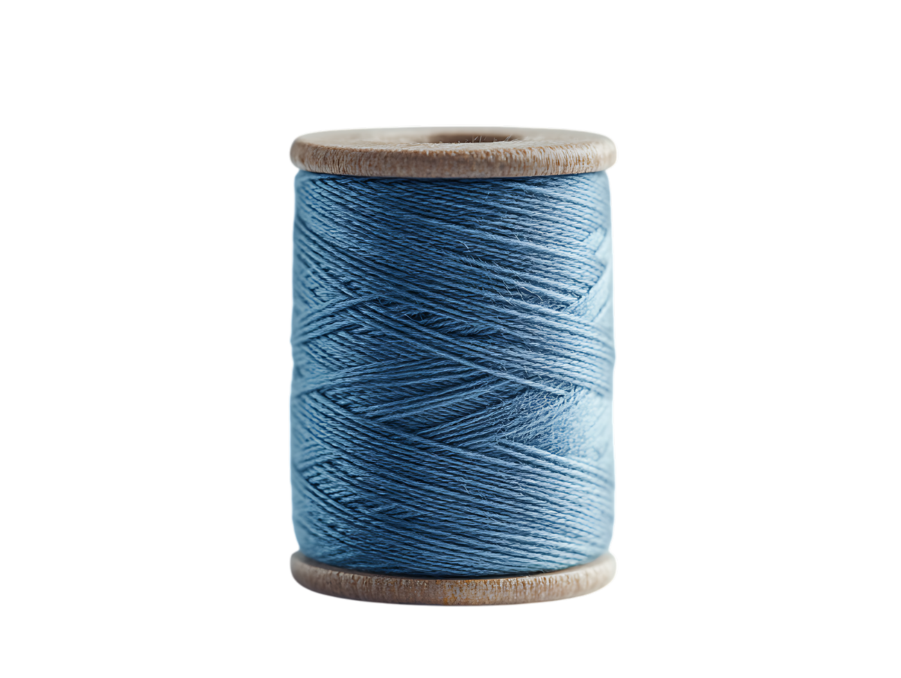 Close up of a spool of light blue thread. png