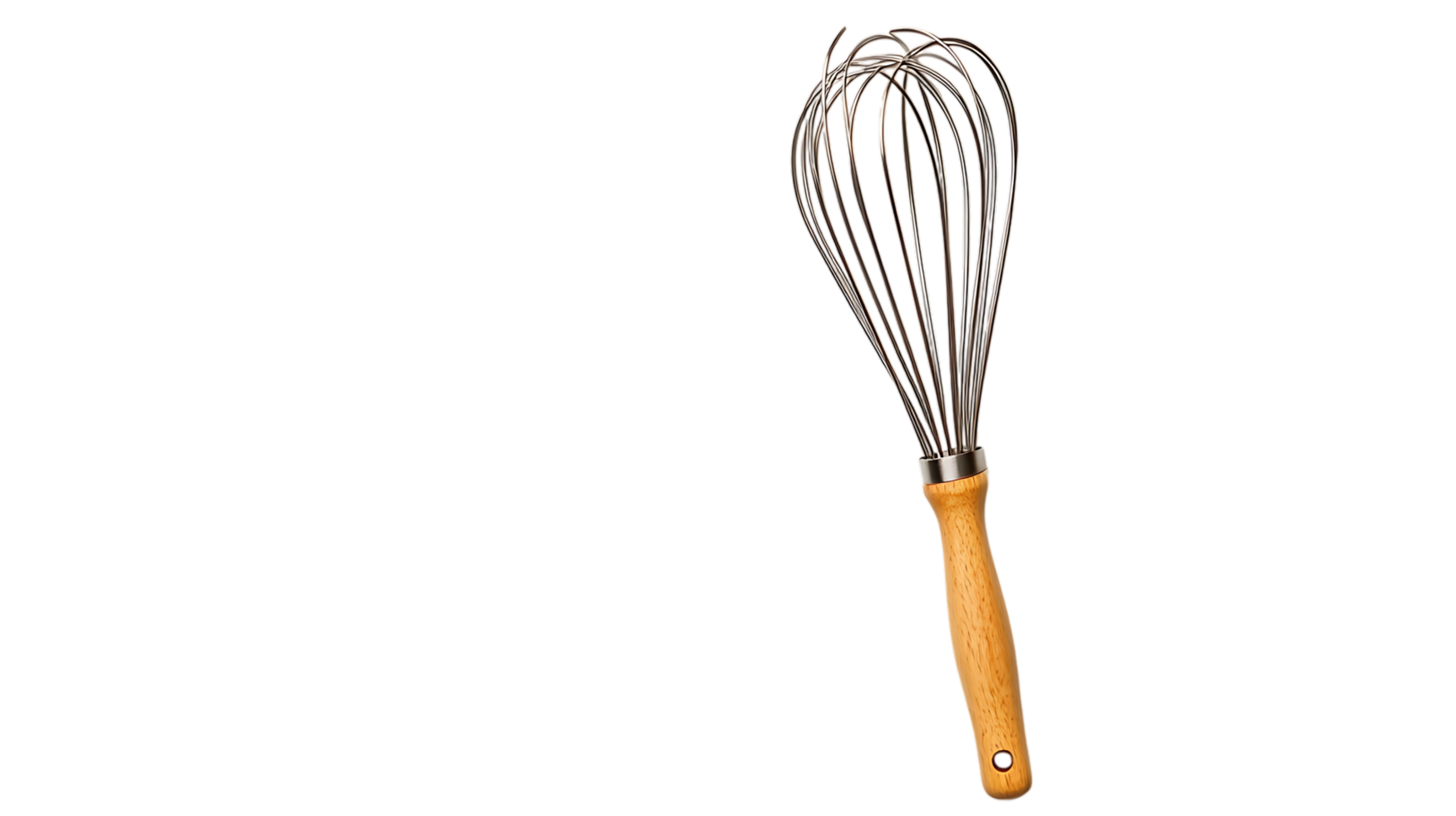 Wooden handled whisk on black background png