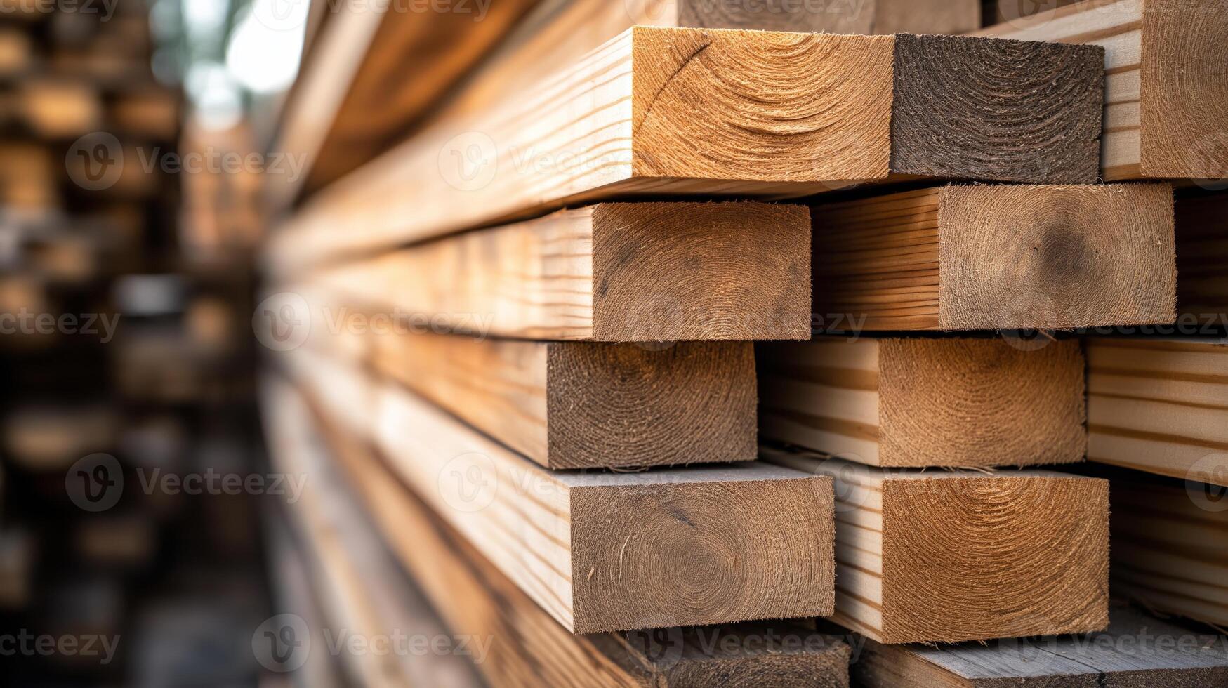 Quality lumber stacked neatly in a storage yard during daylight hours photo