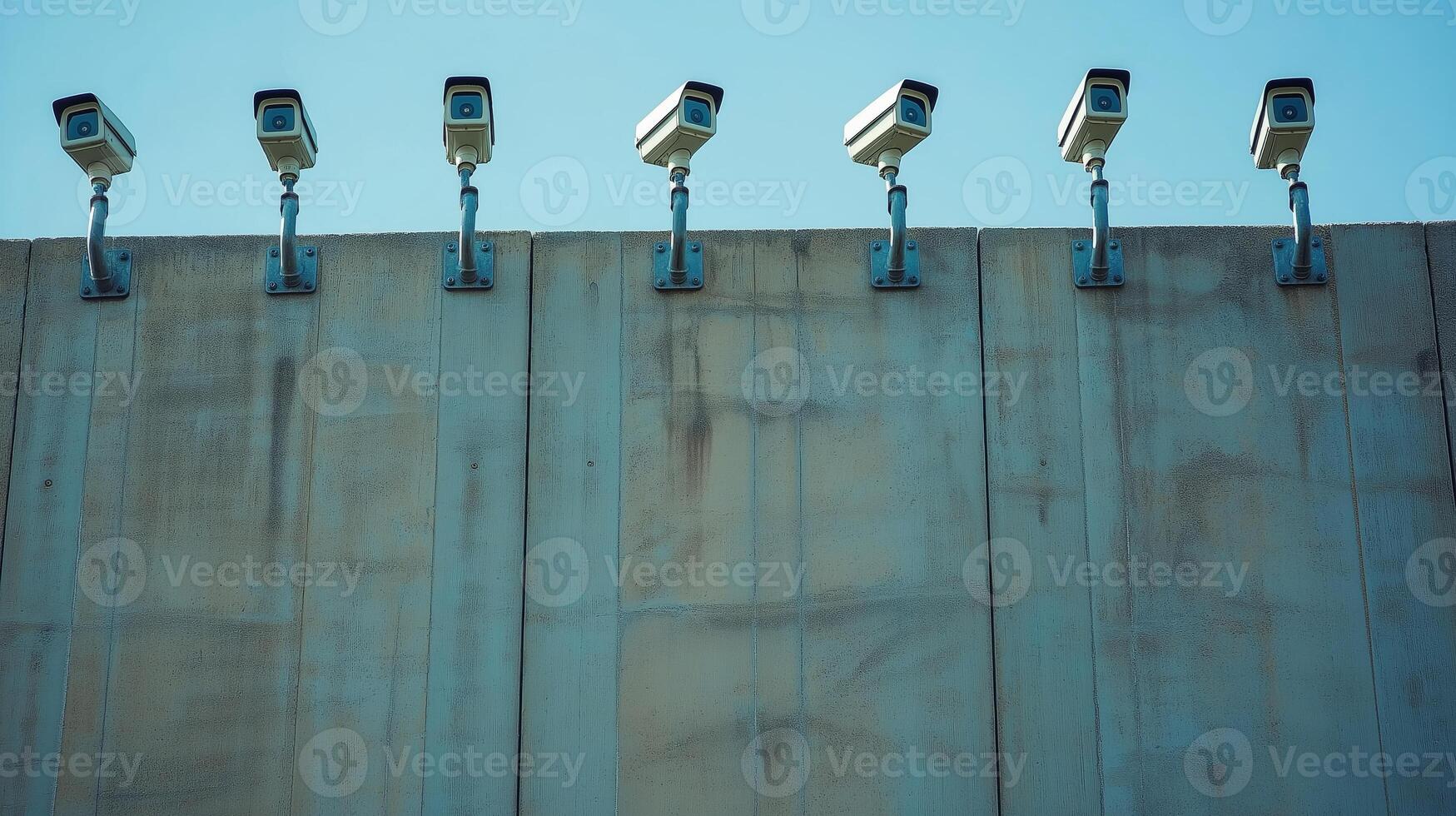 Surveillance cameras on a concrete wall, symbolizing border control and security photo