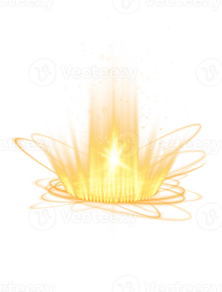 Yellow magic fantasy portal. Futuristic teleport. Light effect. Yellow candles rays of a night scene with sparks. Empty light effect of the podium. Disco club dance floor. . Illustration number 33 png