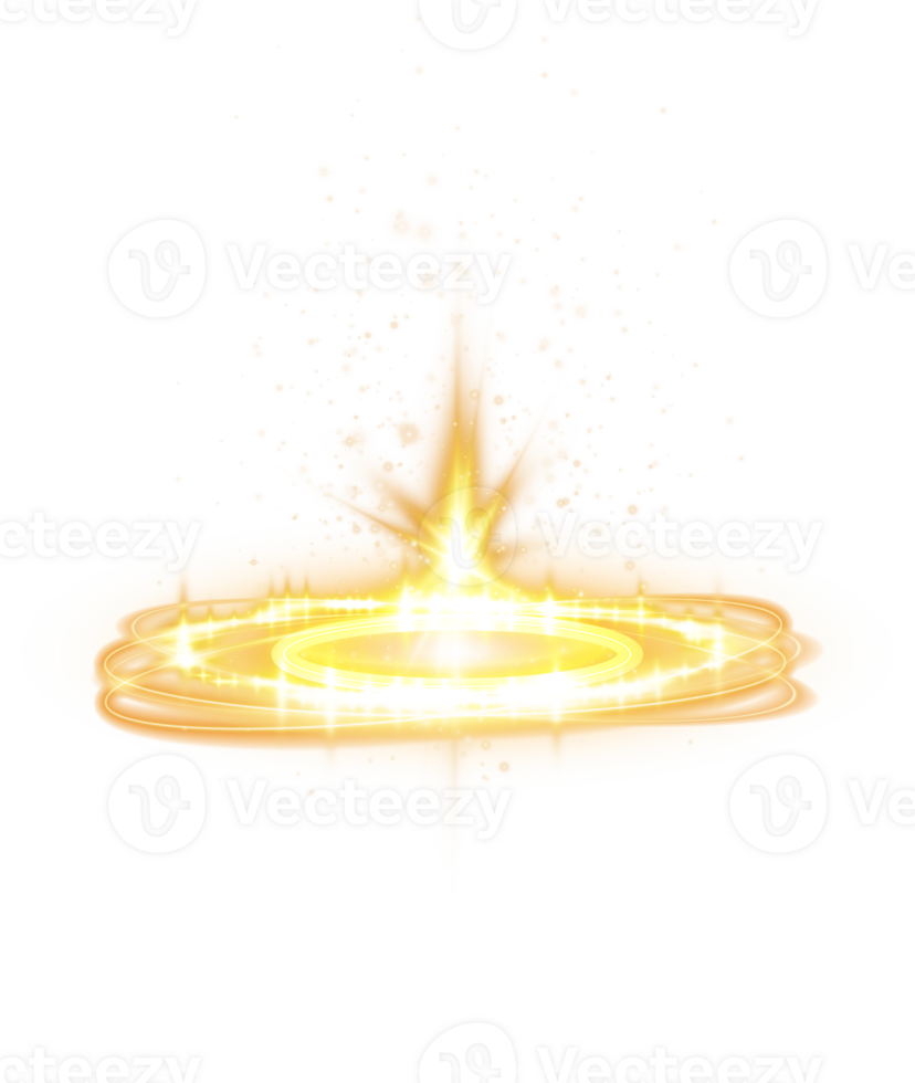 Yellow magic fantasy portal. Futuristic teleport. Light effect. Yellow candles rays of a night scene with sparks. Empty light effect of the podium. Disco club dance floor. . Illustration number 13 png