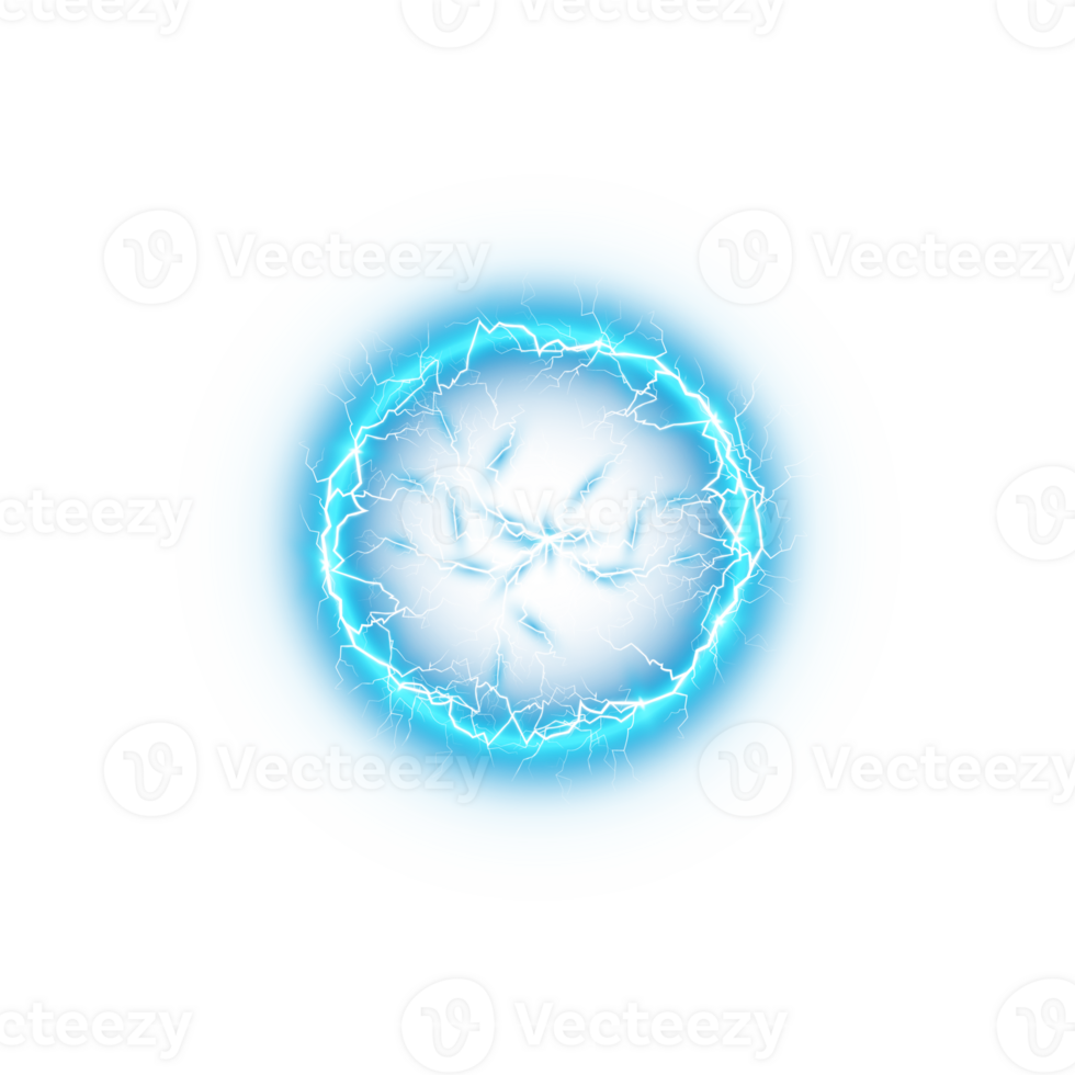 Blue Ball lightning on a transparent background. Abstract electric lightning strike. Light flash, thunder, spark. . Illustration number 9 png