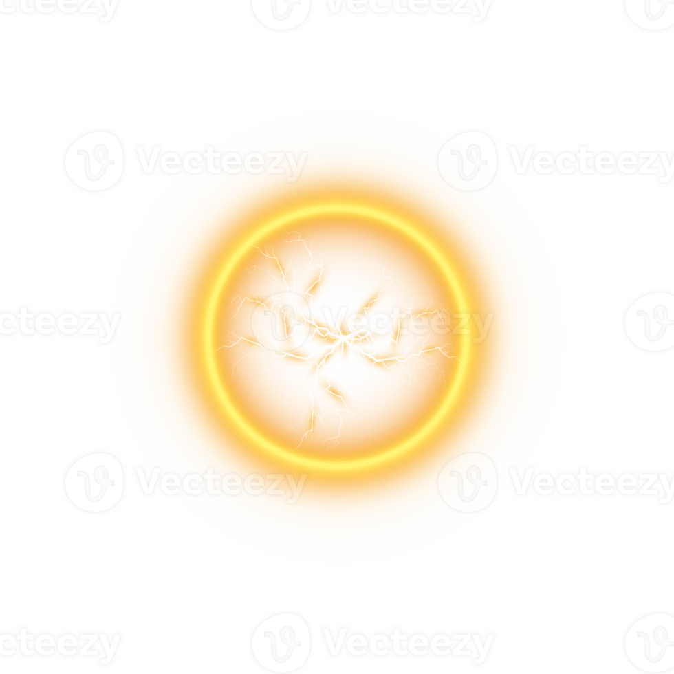 Yellow Ball lightning on a transparent background. Abstract electric lightning strike. Light flash, thunder, spark. . Illustration number 6 png
