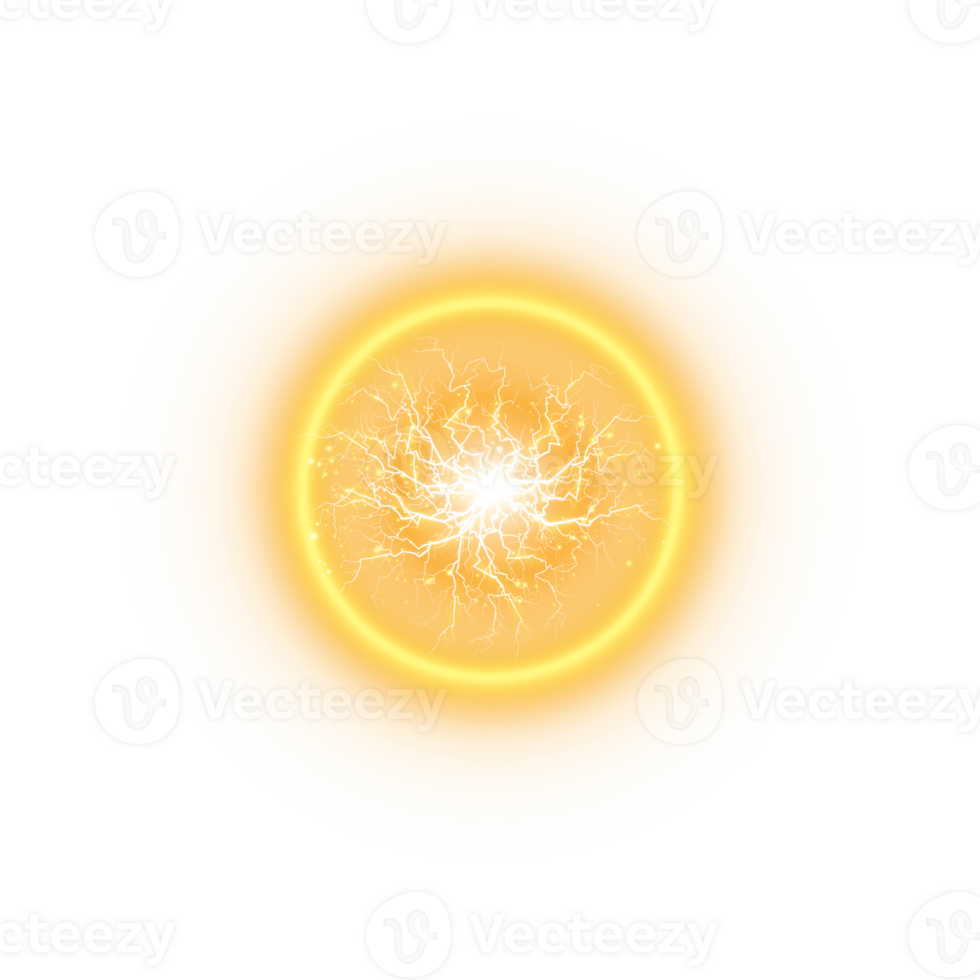 Yellow Ball lightning on a transparent background. Abstract electric lightning strike. Light flash, thunder, spark. . Illustration number 3 png