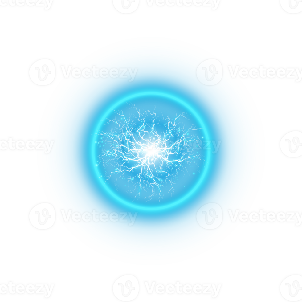 Blue Ball lightning on a transparent background. Abstract electric lightning strike. Light flash, thunder, spark. . Illustration number 6 png