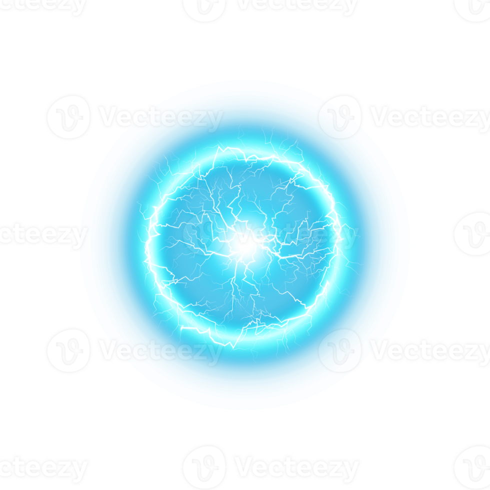 Blue Ball lightning on a transparent background. Abstract electric lightning strike. Light flash, thunder, spark. . Illustration number 5 png
