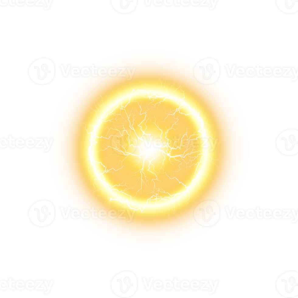 Yellow Ball lightning on a transparent background. Abstract electric lightning strike. Light flash, thunder, spark. . Illustration number 2 png