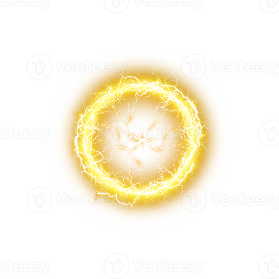 Yellow Ball lightning on a transparent background. Abstract electric lightning strike. Light flash, thunder, spark. . Illustration number 1 png