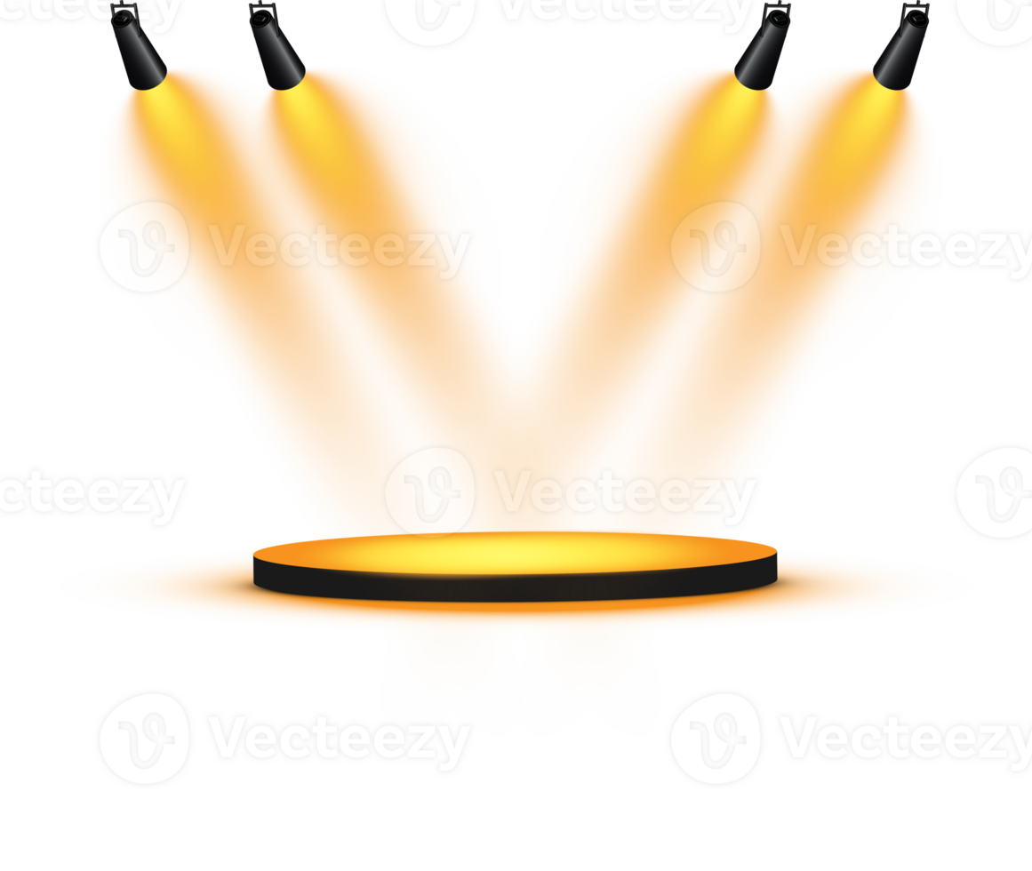 Bright Golden podium with Spotlight. Scene. Stage. Podium. Light Effects. Glow light effect. Glowing lamp. . Illustration number 6 png