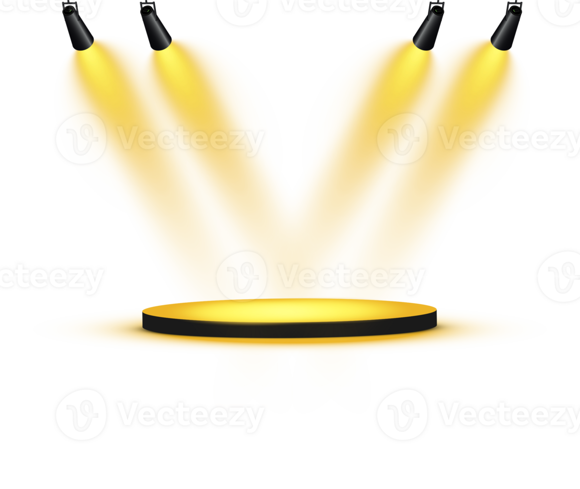 Bright Golden podium with Spotlight. Scene. Stage. Podium. Light Effects. Glow light effect. Glowing lamp. . Illustration number 5 png