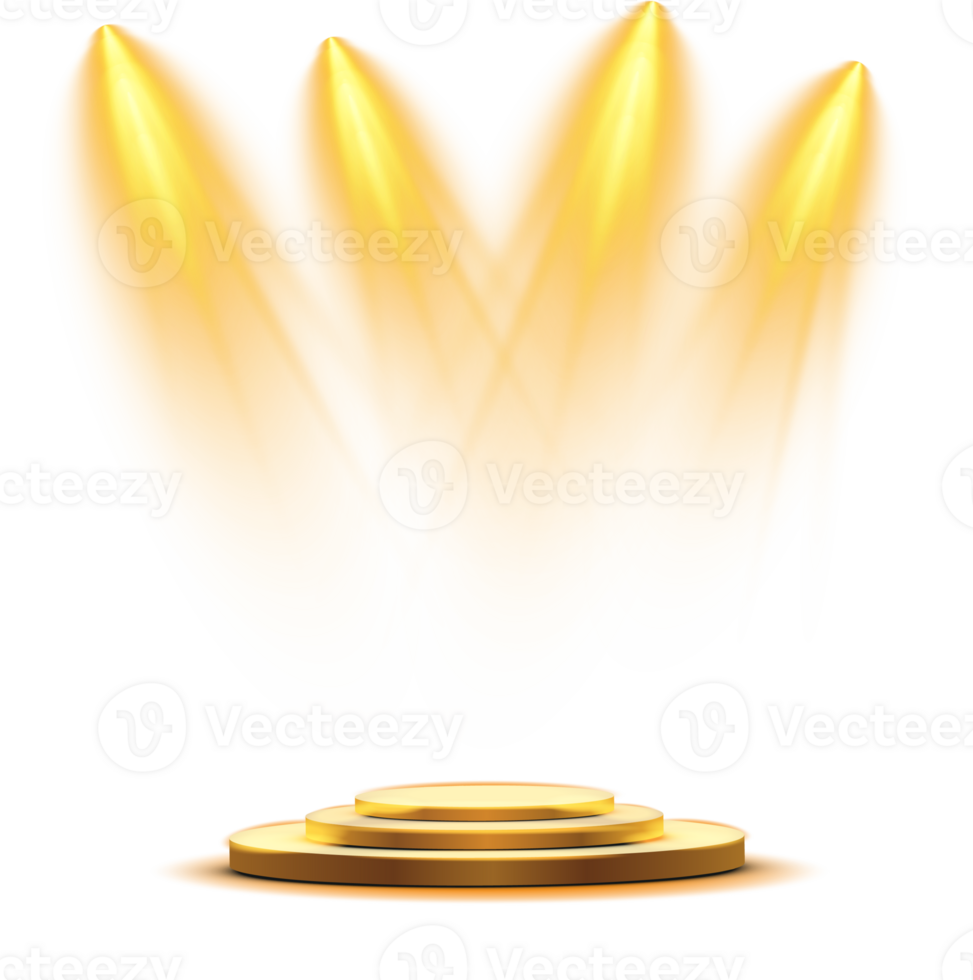 Bright Golden podium with Spotlight. Scene. Stage. Podium. Light Effects. Glow light effect. Glowing lamp. . Illustration number 3 png