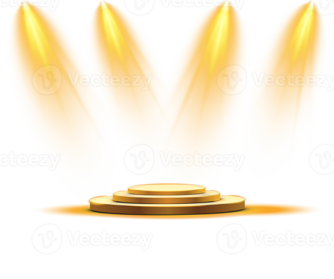 Bright Golden podium with Spotlight. Scene. Stage. Podium. Light Effects. Glow light effect. Glowing lamp. . Illustration number 2 png