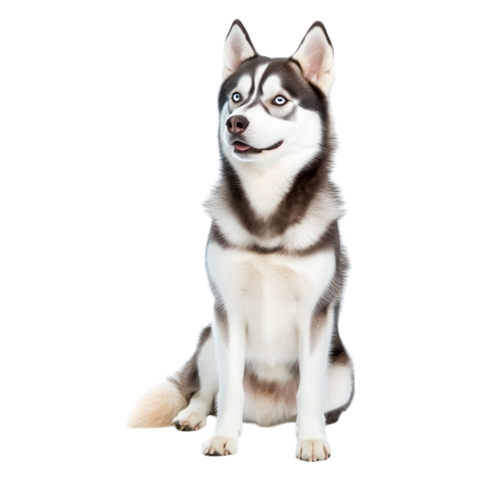 Majestic Siberian Husky Sitting Gracefully with Bright Blue Eyes png