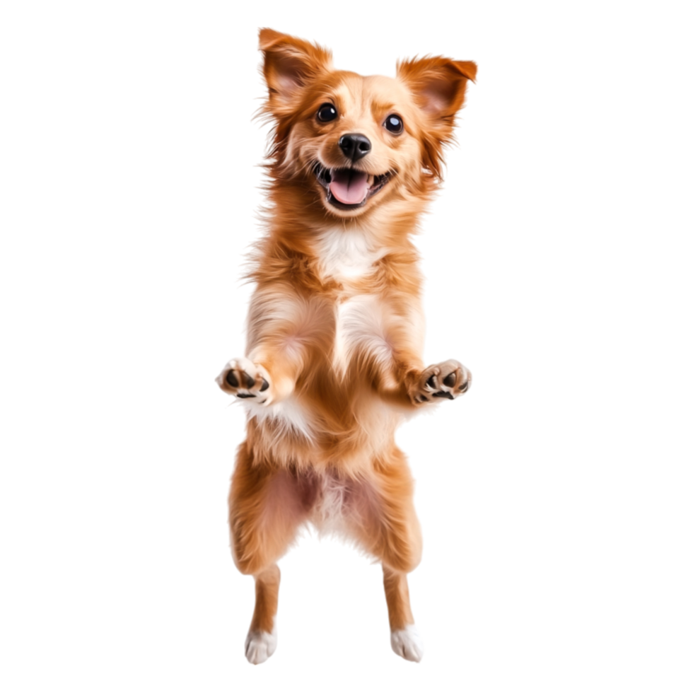 Playful dog jumping in the air with a cheerful expressind bright fur png