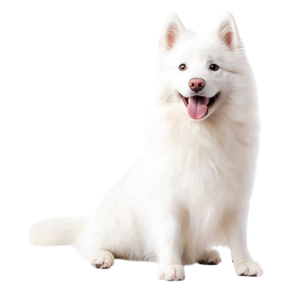 Playful White Samoyed Dog Sitting Cheerfully png