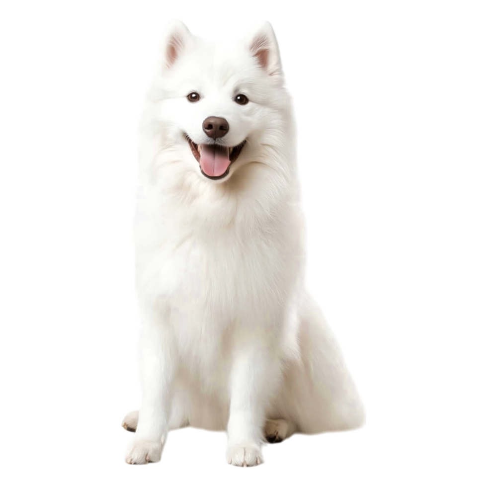 Happy White Samoyed Dog Sitting Joyfully on png
