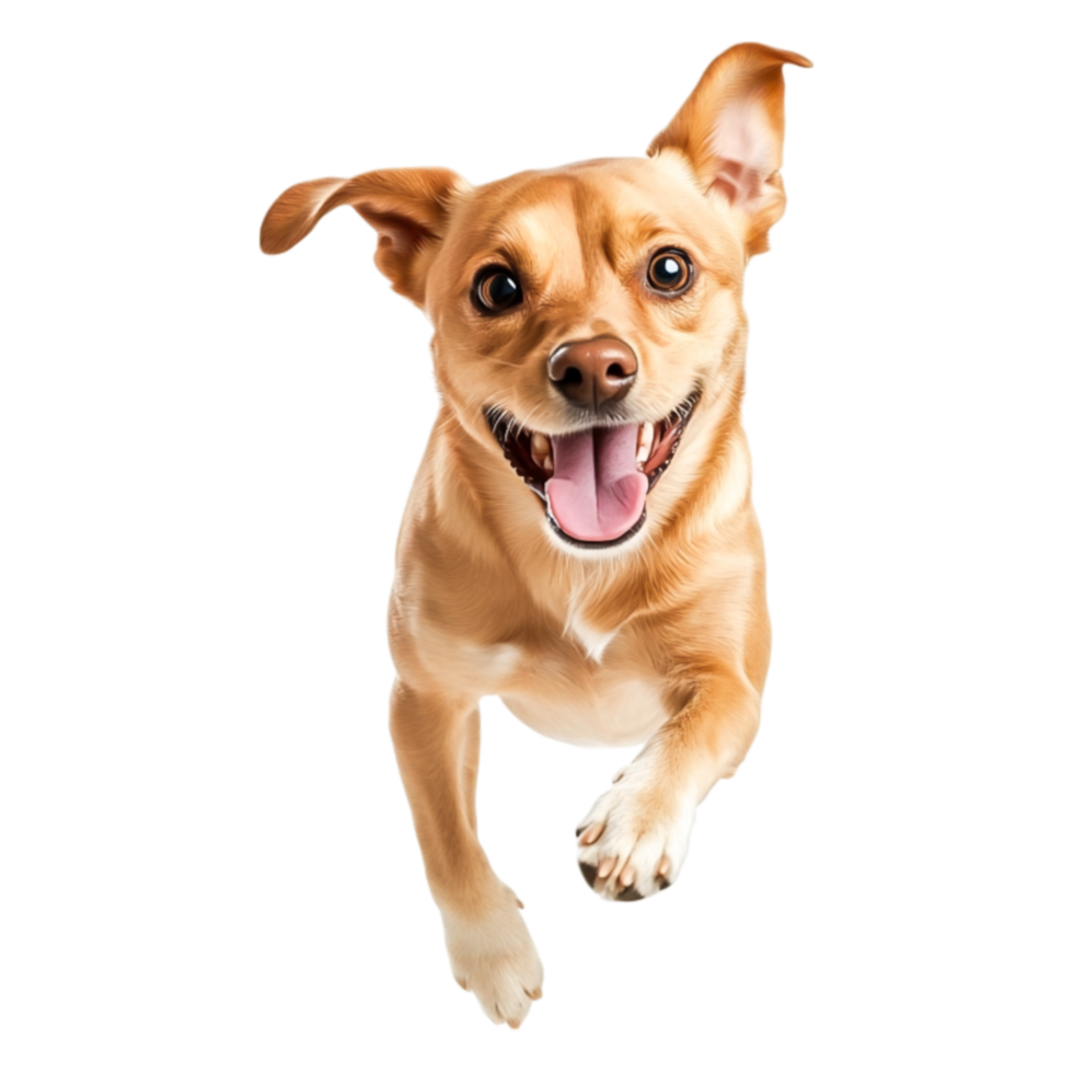 Happy and Playful Dog Running with Excitement in a Bright Outdoor Setting png