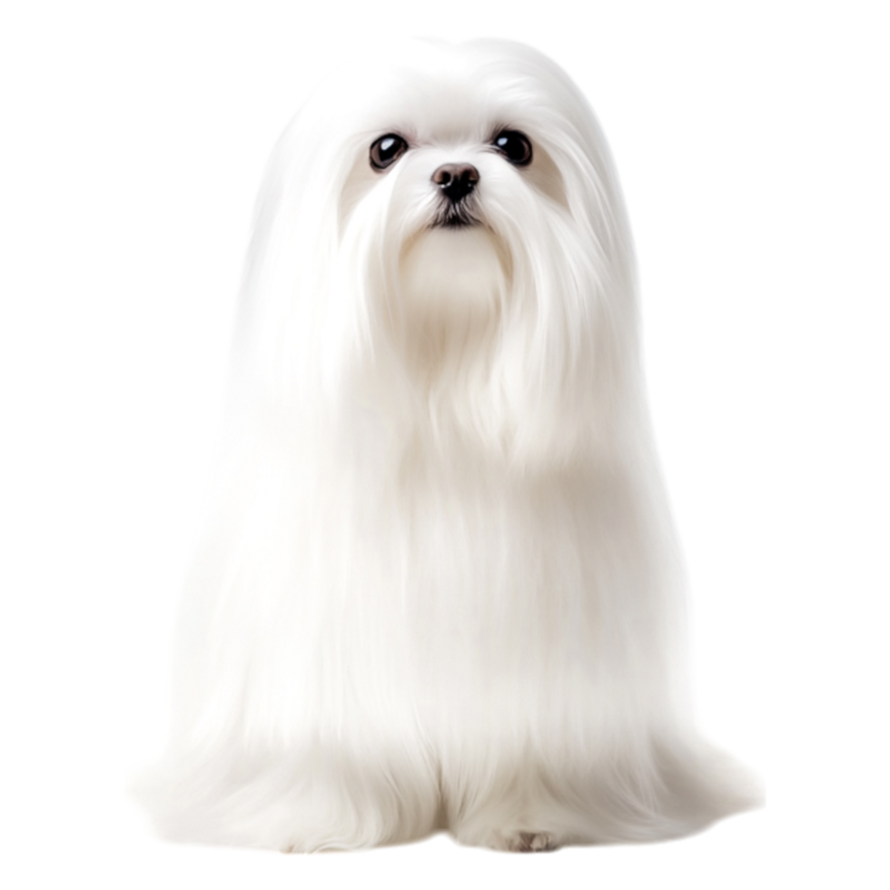 Elegant White Dog with Long Hair Sitting Gracefully png