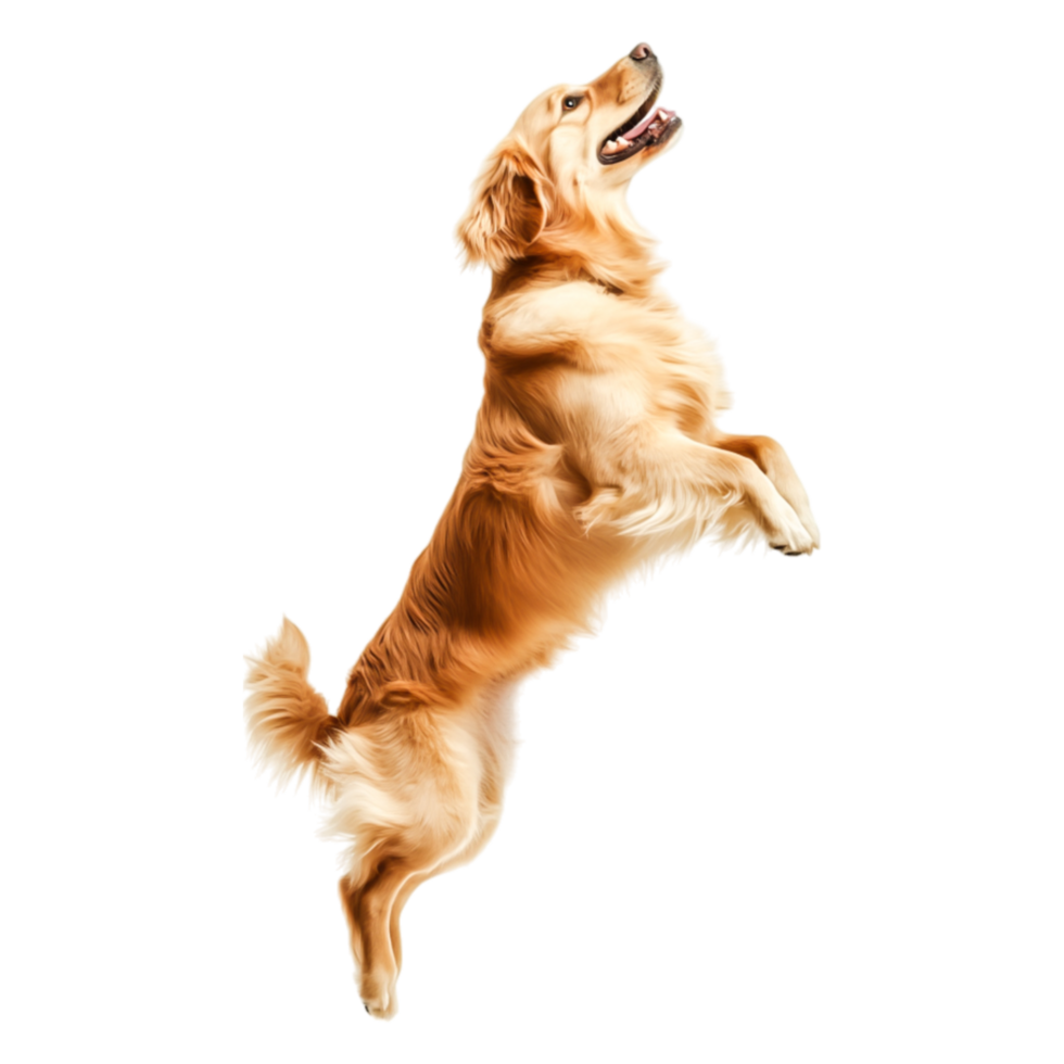 Playful Golden Retriever Jumping Joyfully in Mid-Air Against png