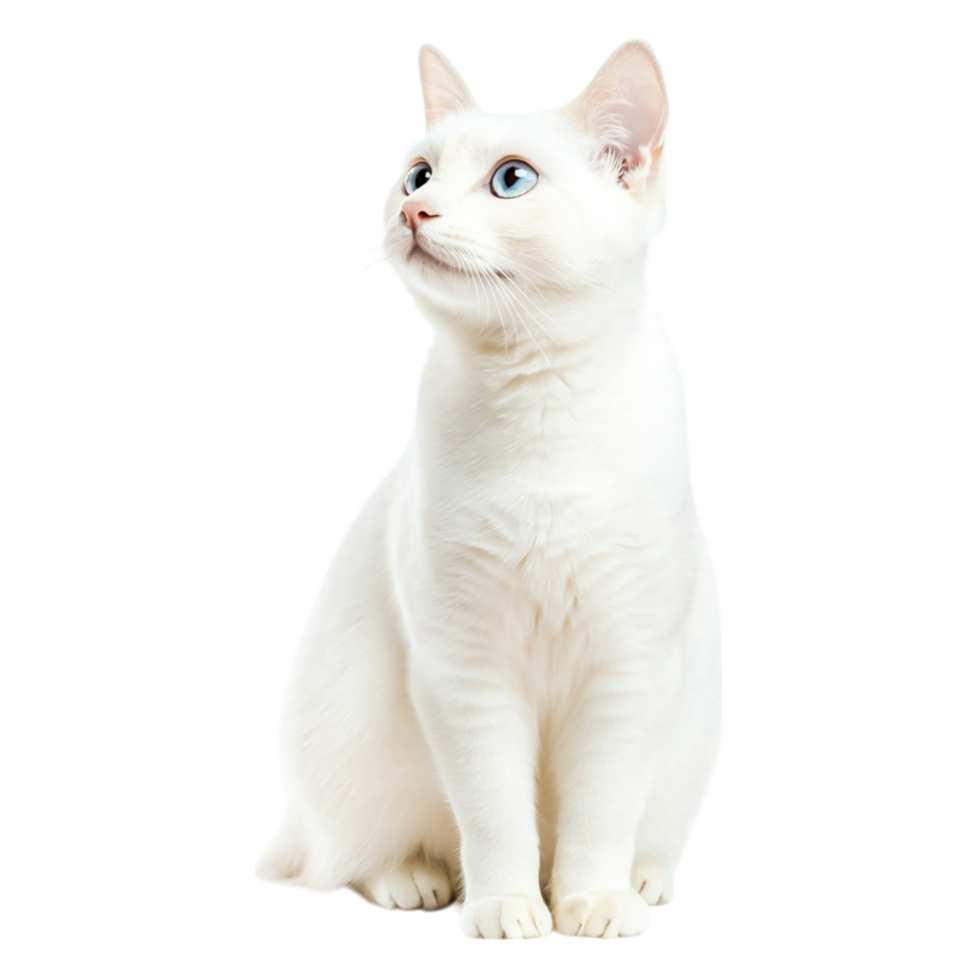 White Cat with Striking Blue Eyes Sitting Gracefully png