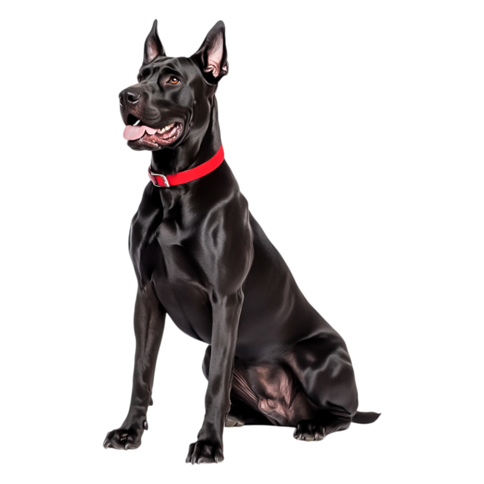 Elegant Black Dog with Red Collar Poses Gracefully Against png