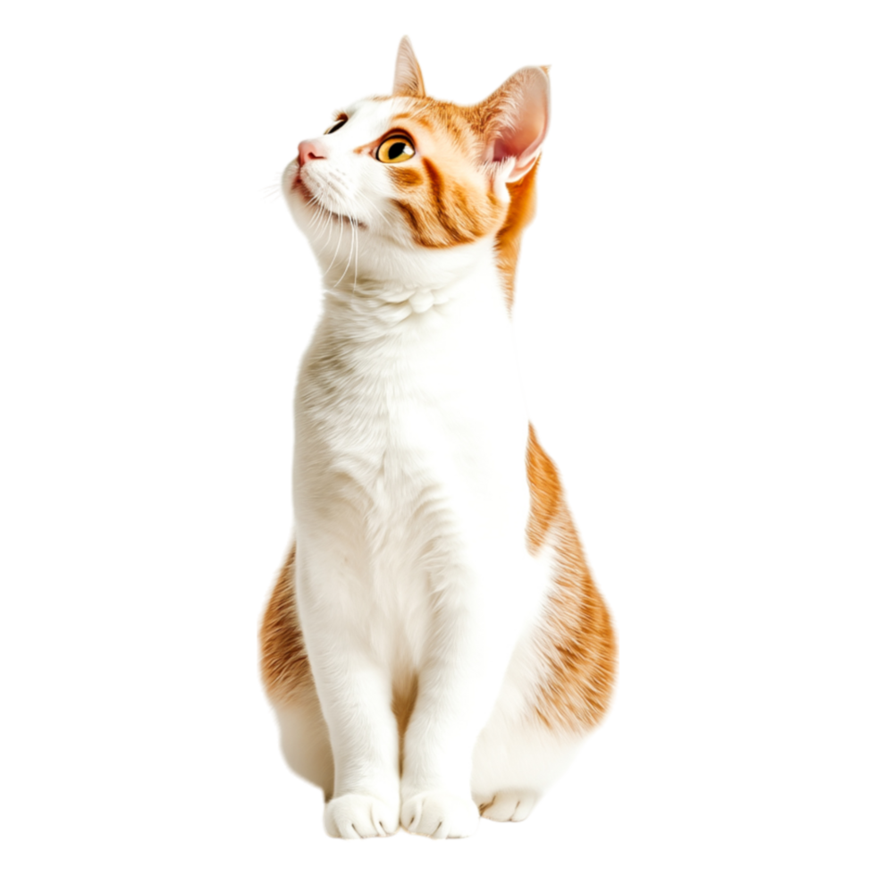 Curious Orange and White Cat Looking Up with a Playful Expression png