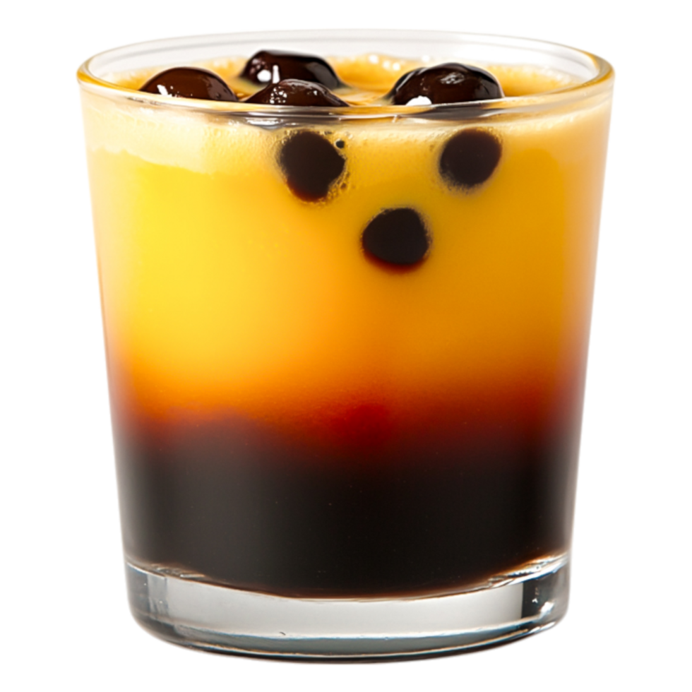 Refreshing Layered Beverage with Bright Colors and Tapioca Pearls png