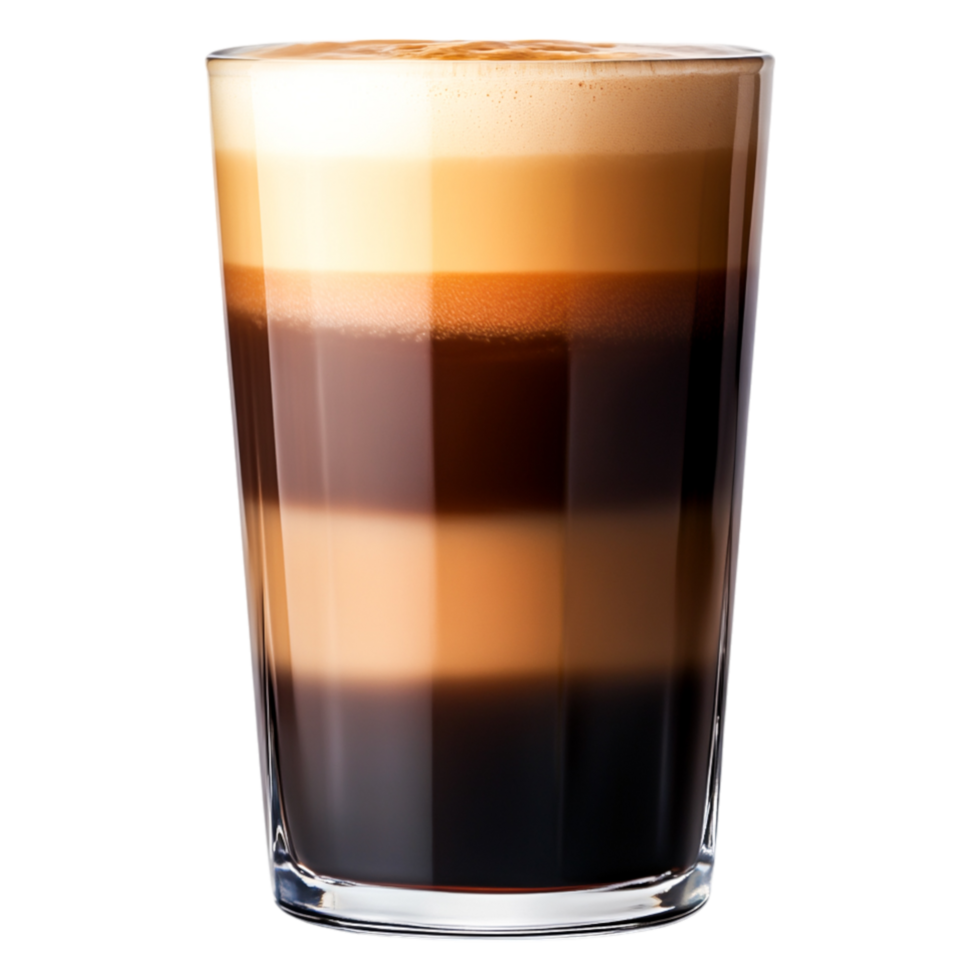 Layered Coffee Drink in a Clear Glass with Creamy Topping and Texture png