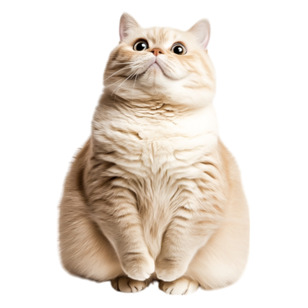 Plump Cat Sitting Upright with Big Eyes and Soft Fur in a Clean Background png
